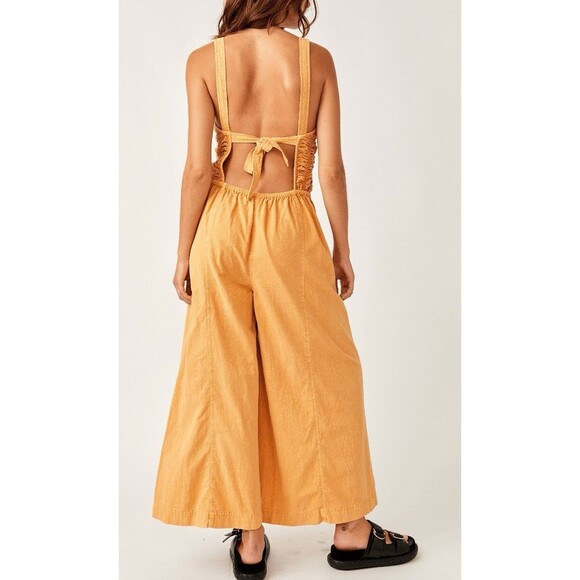 Free People Forever And Always Ruched One Piece Wide Leg Jumpsuit Size XL NWOT - Picture 12 of 13